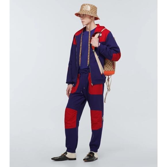 Gucci x The North Face XL Blue Red Paneled Lounge Sweatpants Jogger NWT $1380 - Picture 3 of 11